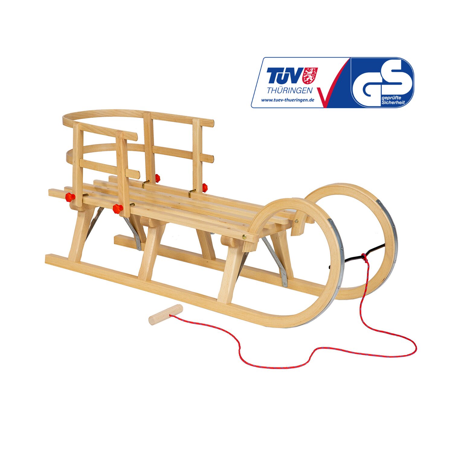 Zestaw sanki drewniane AD323 D110 + AD302 oparcie drewniane + AD300 sznurek buk naturalny