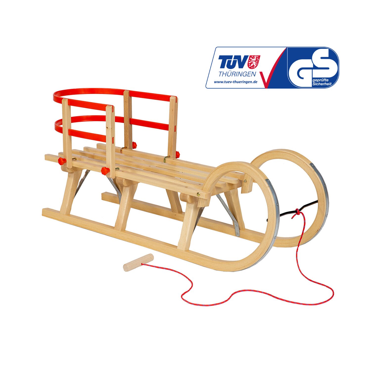 Medinių rogučių komplektas AD323 D110 + raudonas atlošas AD303 + natūralaus buko virvelė AD300