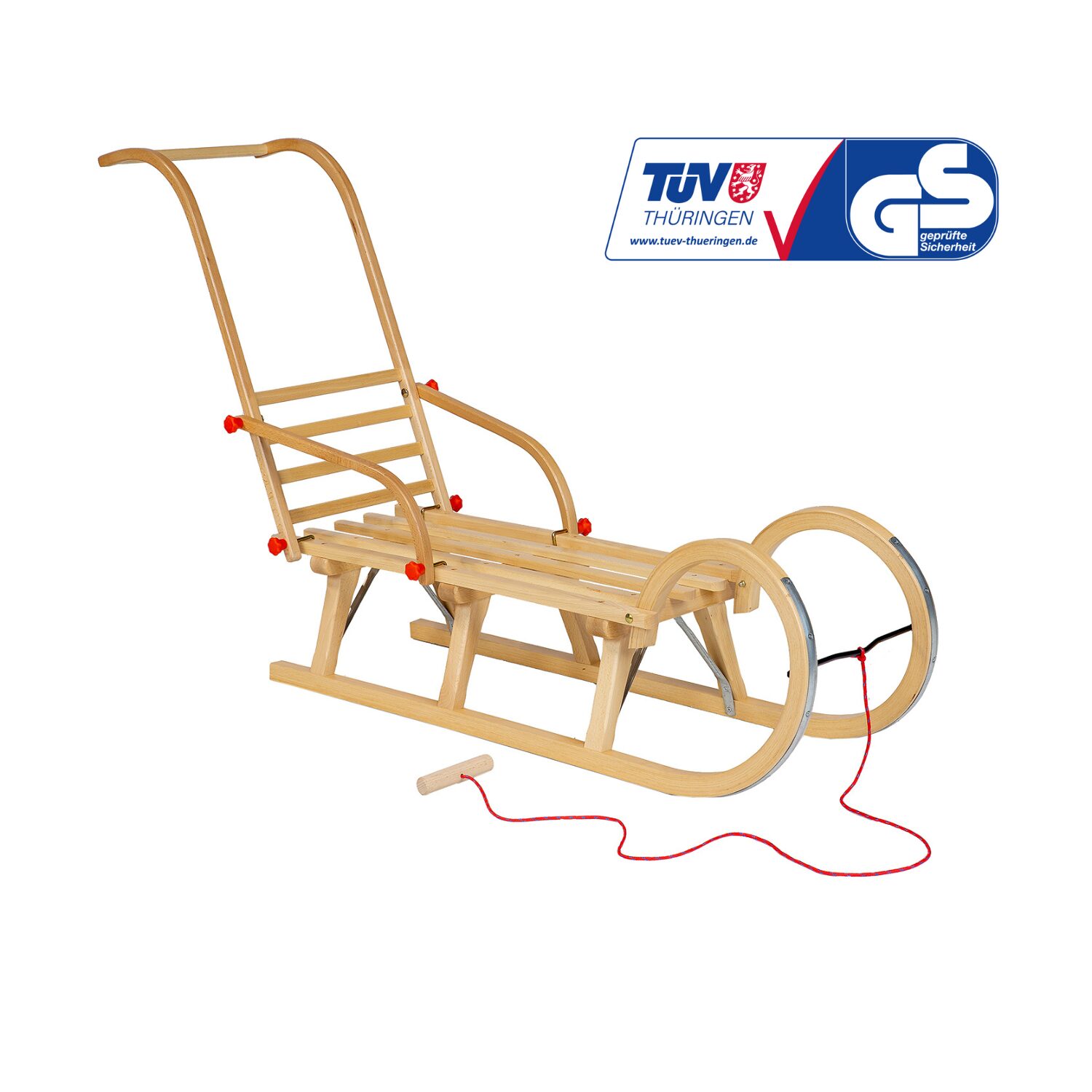 Zestaw sanki drewniane AD323 D110 + AD310 oparcie popychacz + AD300 sznurek buk naturalny