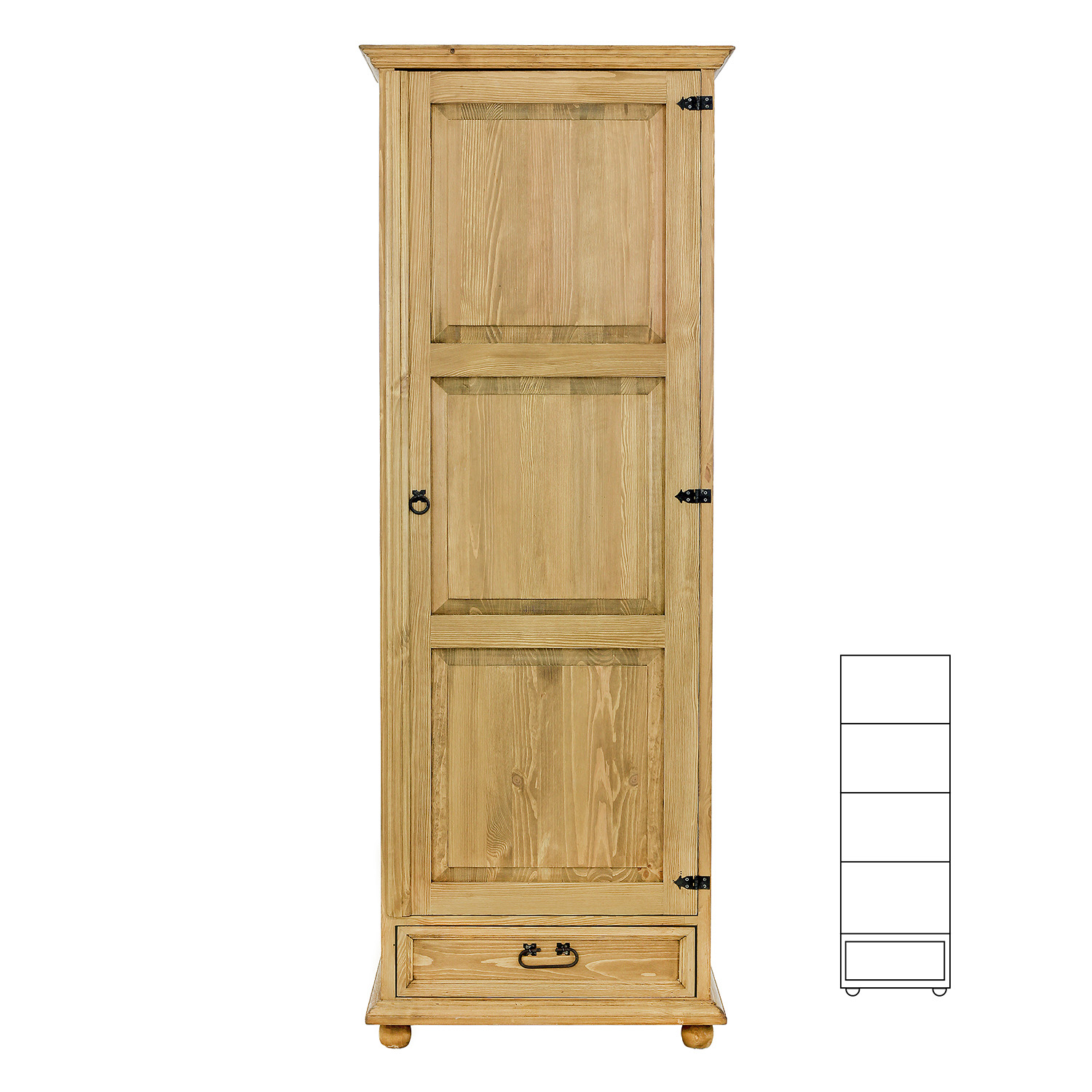 Pušinė spinta RUSTIKAL SF830 dešinė, pušis, šviesus vaškas