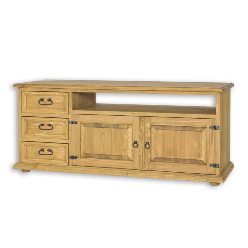 Pušinė TV spintelė RUSTIKAL RV703 antikvarinė pušis balta