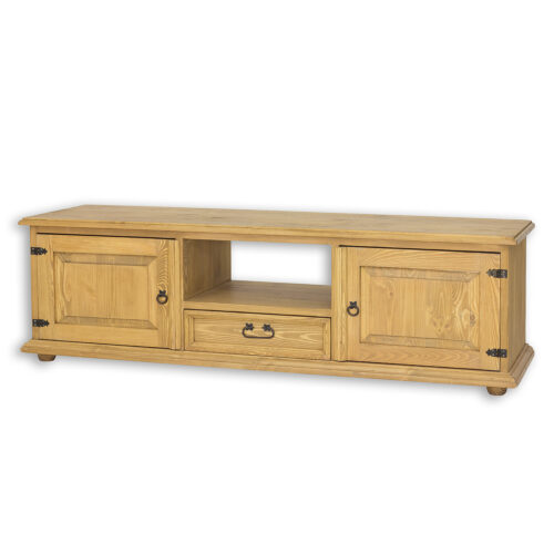 Pušinė TV spintelė RUSTIKAL RV704 antikvarinė pušis balta