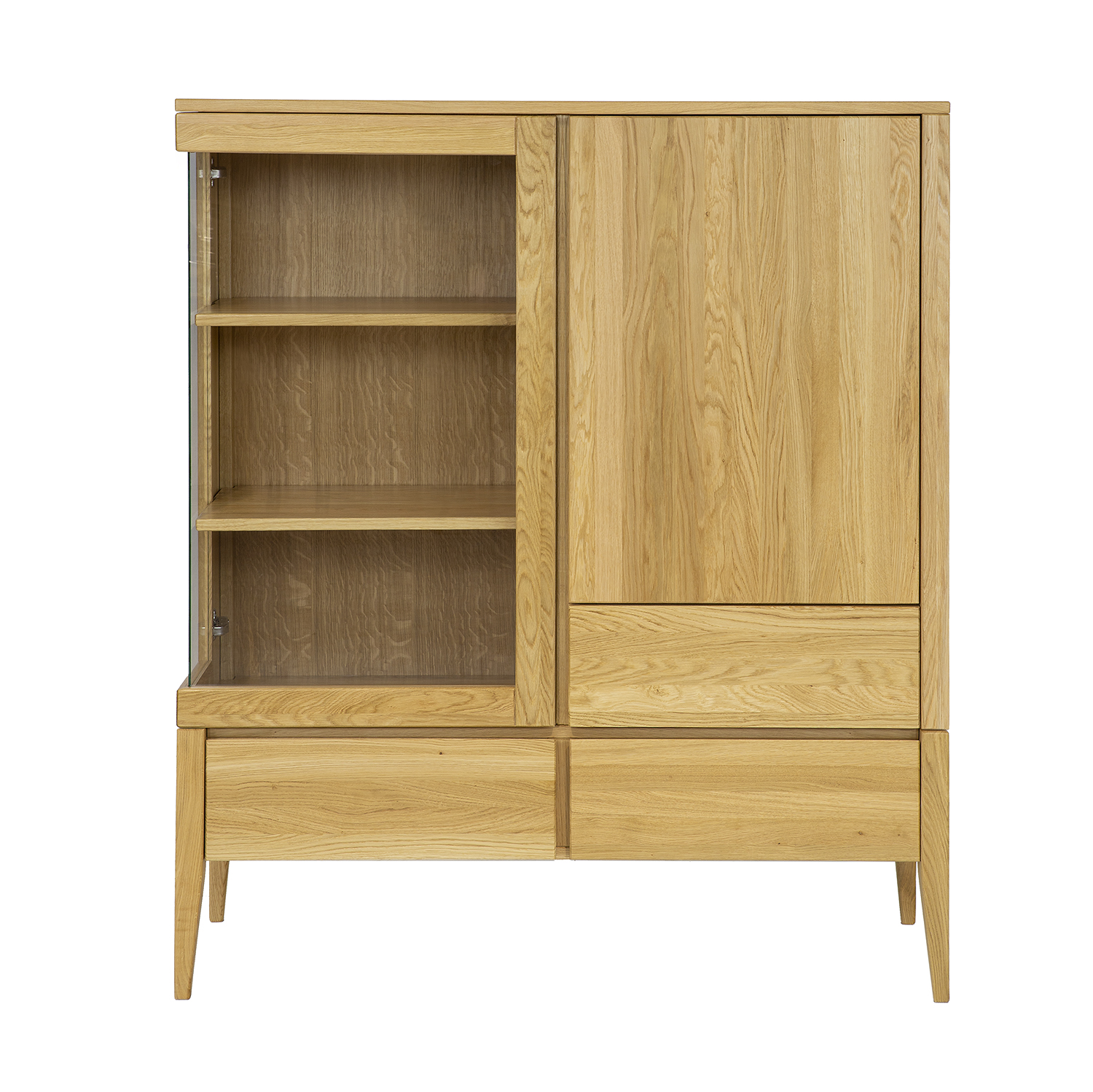 Ąžuolinė vitrina RETRO KW337 KAIRĖ STIKLINĖ kakavos ąžuolo spalvos