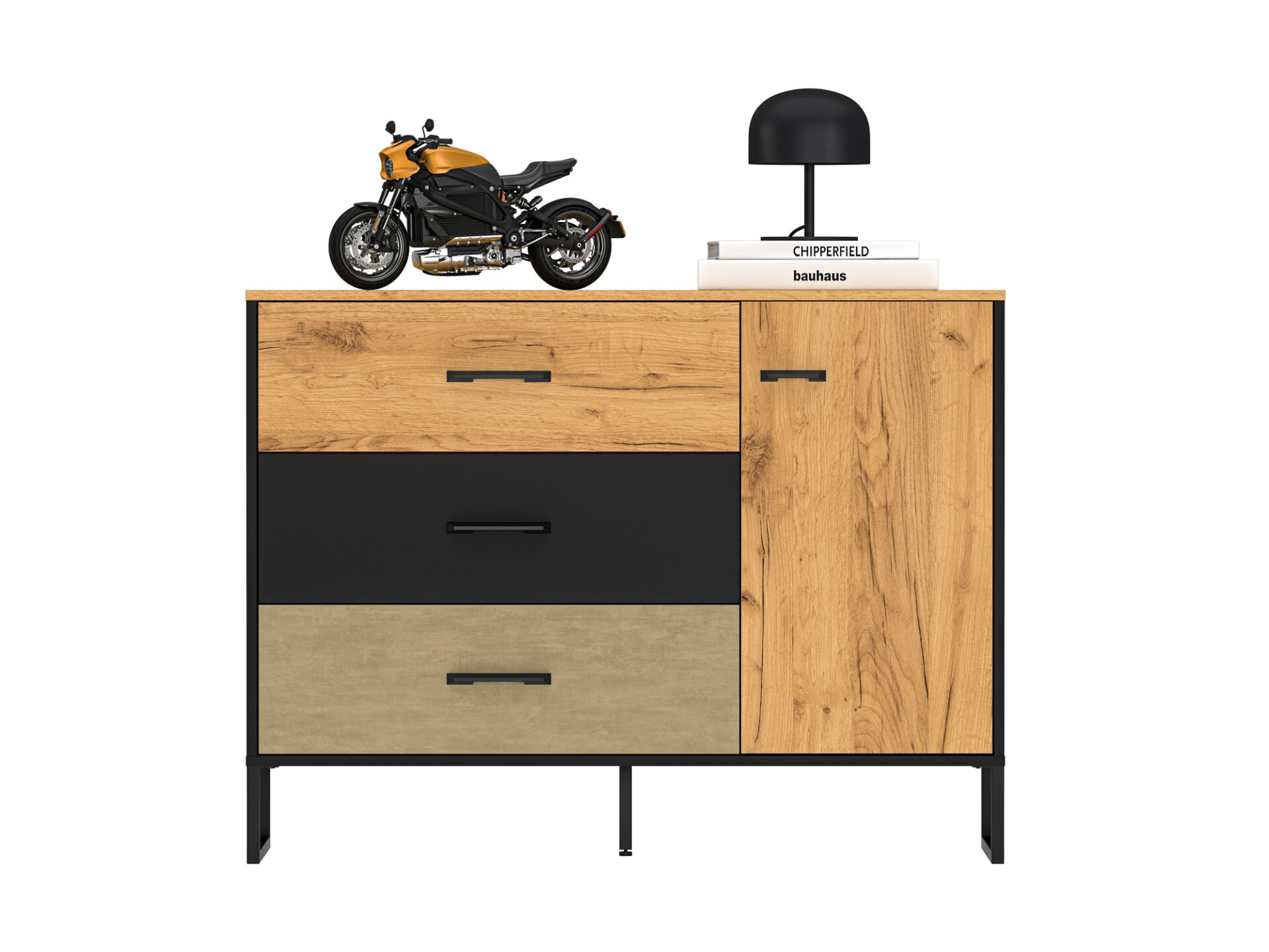 „Colt 06 Gold Craft Oak/Black-Premium Steel“ komoda – 1D3S - Paveikslėlis 3