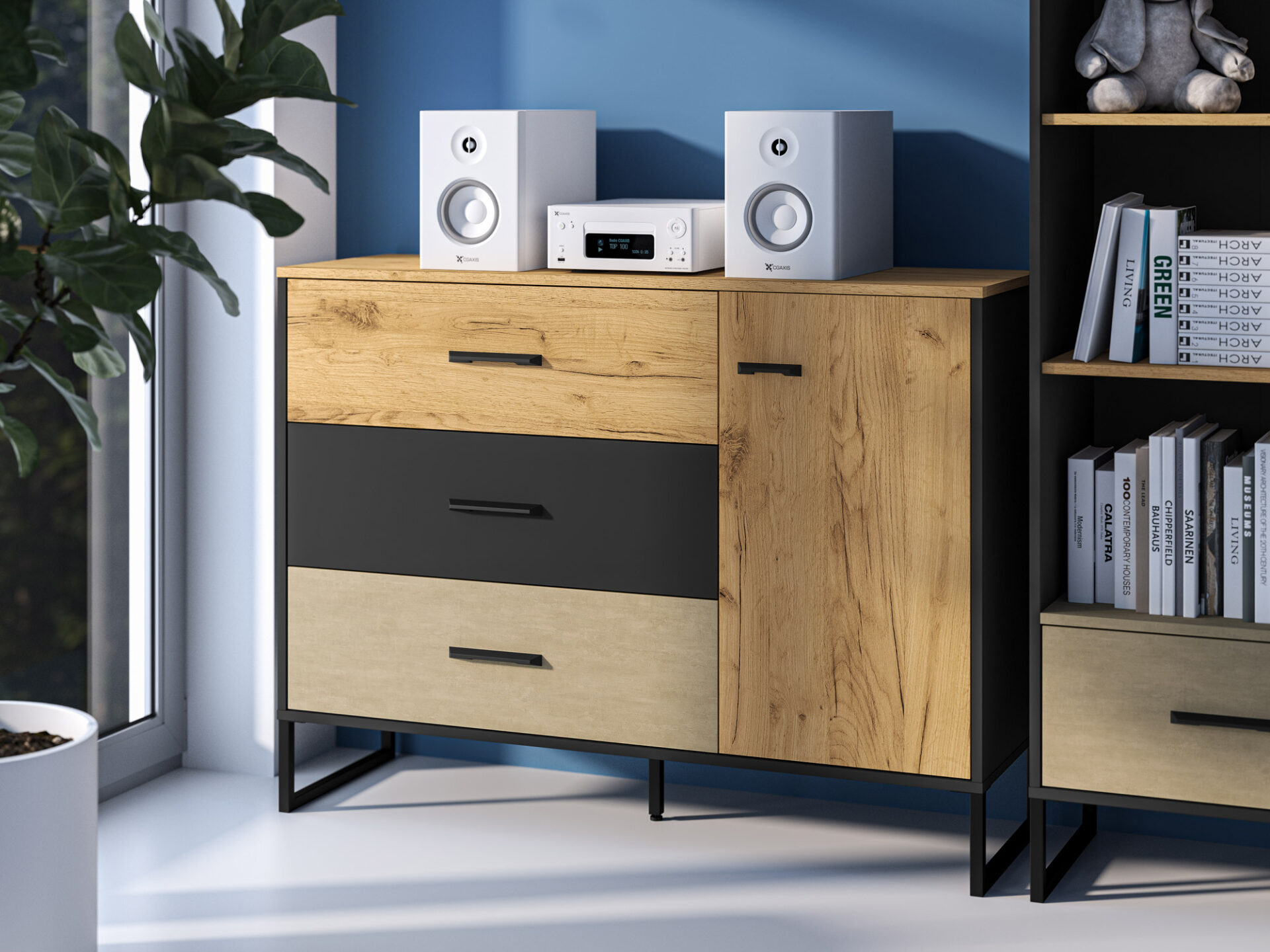 „Colt 06 Gold Craft Oak/Black-Premium Steel“ komoda – 1D3S - Paveikslėlis 4