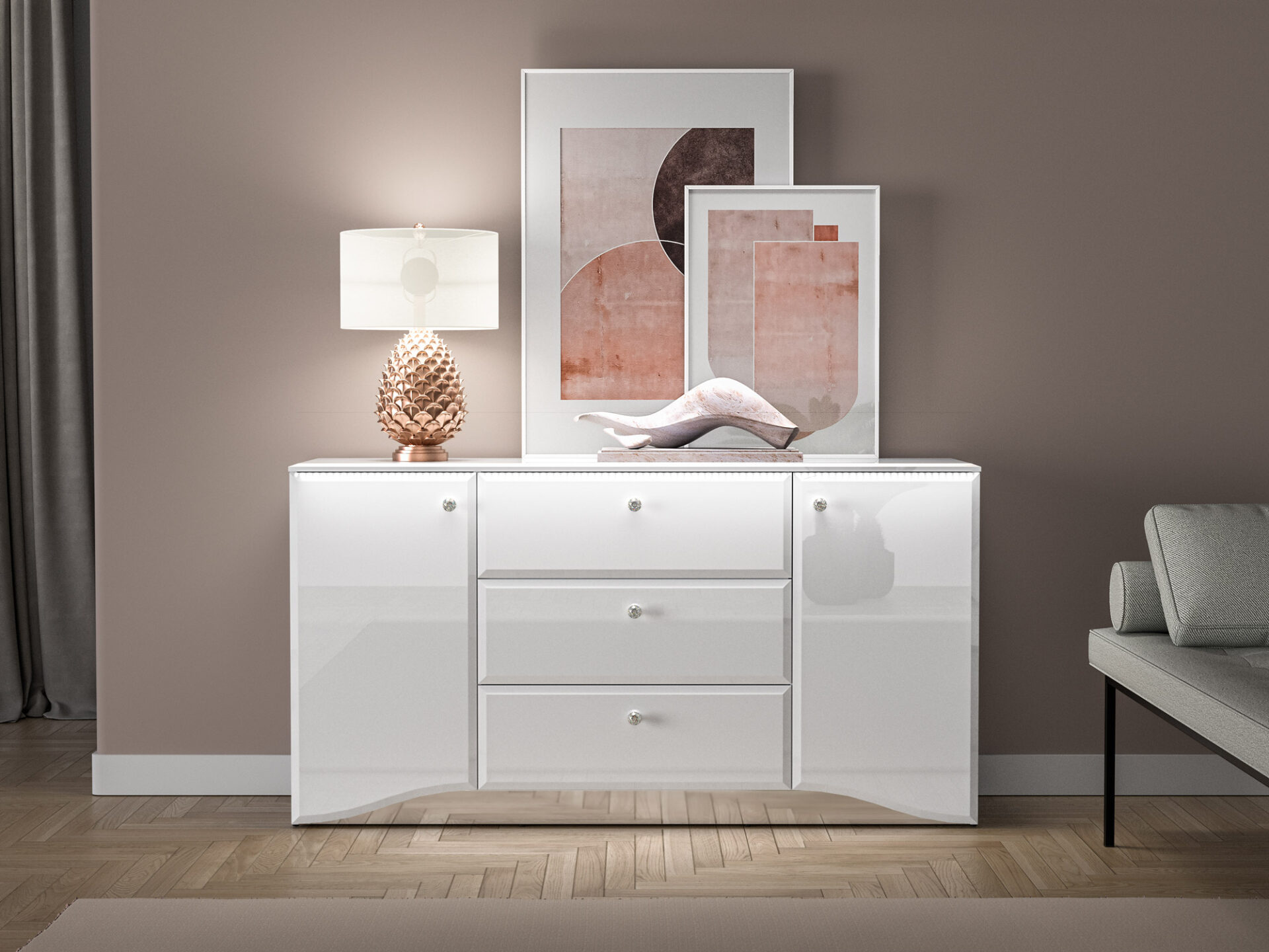 GLAMOUR 02 Alpių balta komoda