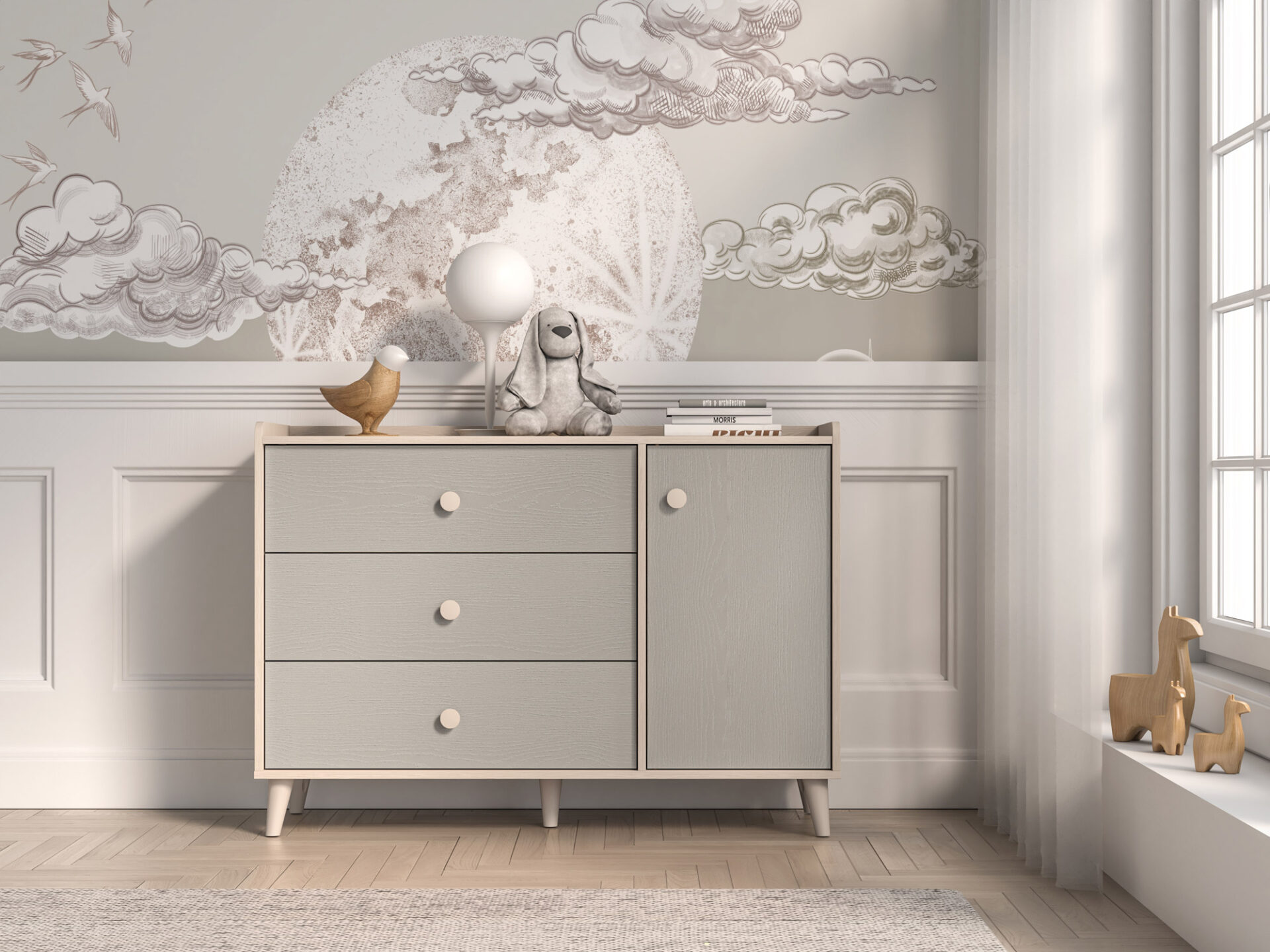 Mevel 05 Dykumos smėlio/pilkos paladžio spalvos - Komoda 1D3S — изображение 3