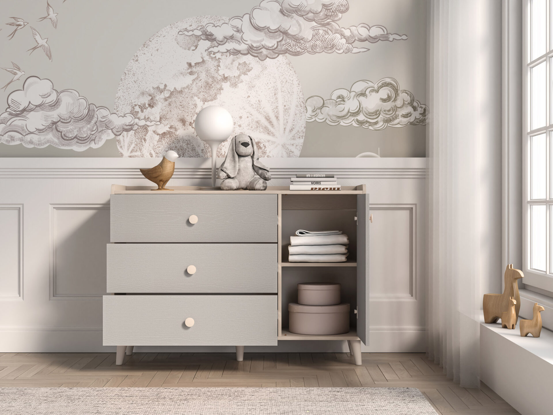 Mevel 05 Dykumos smėlio/pilkos paladžio spalvos - Komoda 1D3S — изображение 4