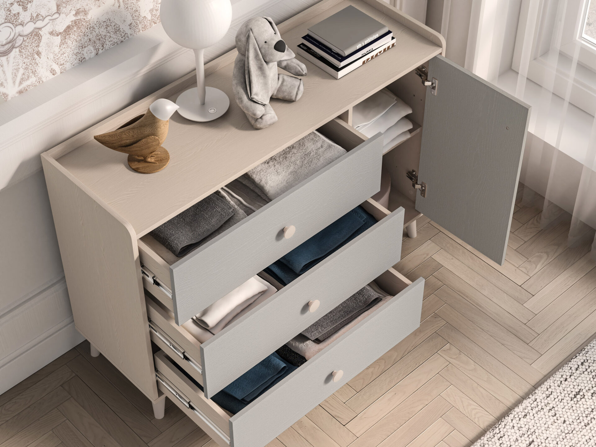 Mevel 05 Dykumos smėlio/pilkos paladžio spalvos - Komoda 1D3S — изображение 7