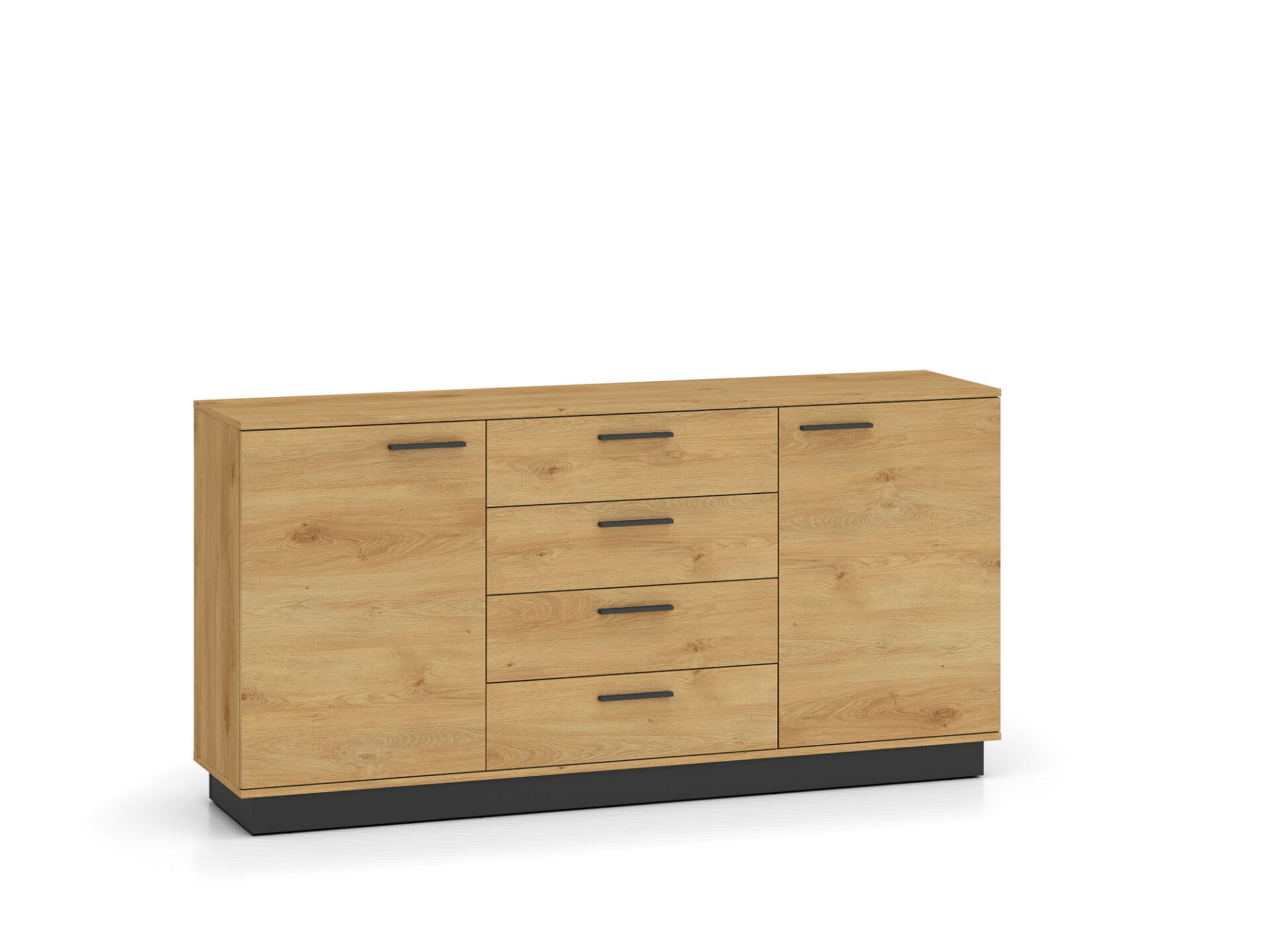 MODESTO 04 stilinga ąžuolo/juodos spalvos komoda 4S2D