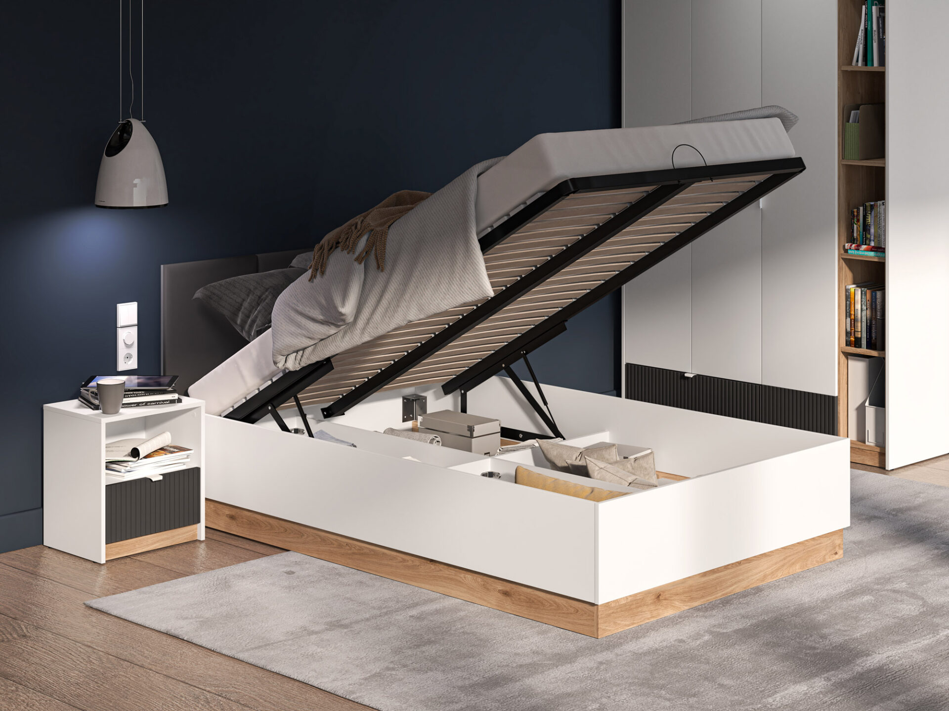 Torino 12-01 Alpių balta/Castello medaus/matinis grafitas/apmuštos panelės - Lova - Paveikslėlis 6