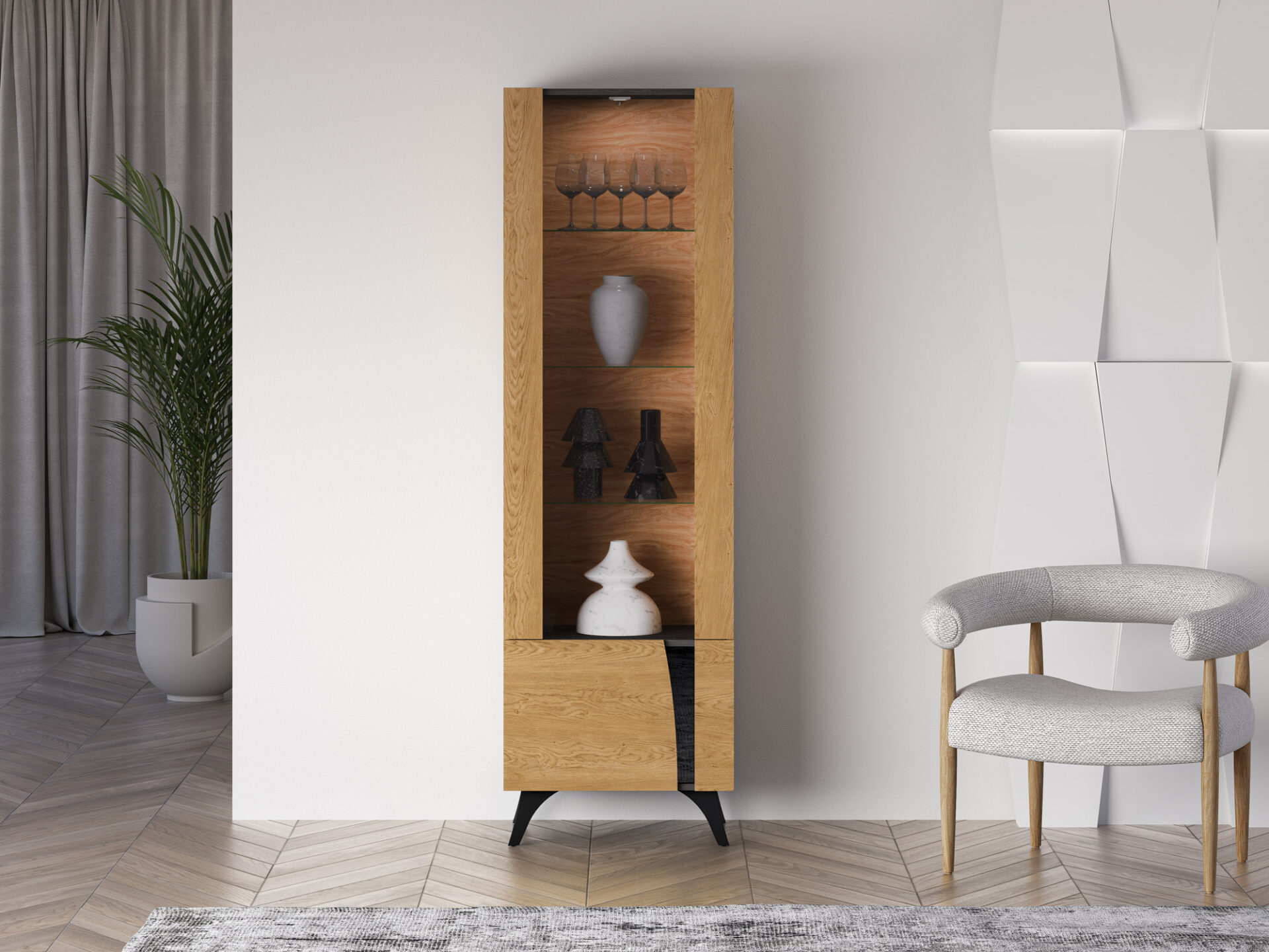 „Toscania 02“ kairinė „Baltic Dune Oak“ / „Prestige Black Ash“ – 1W1D vitrina - Paveikslėlis 6