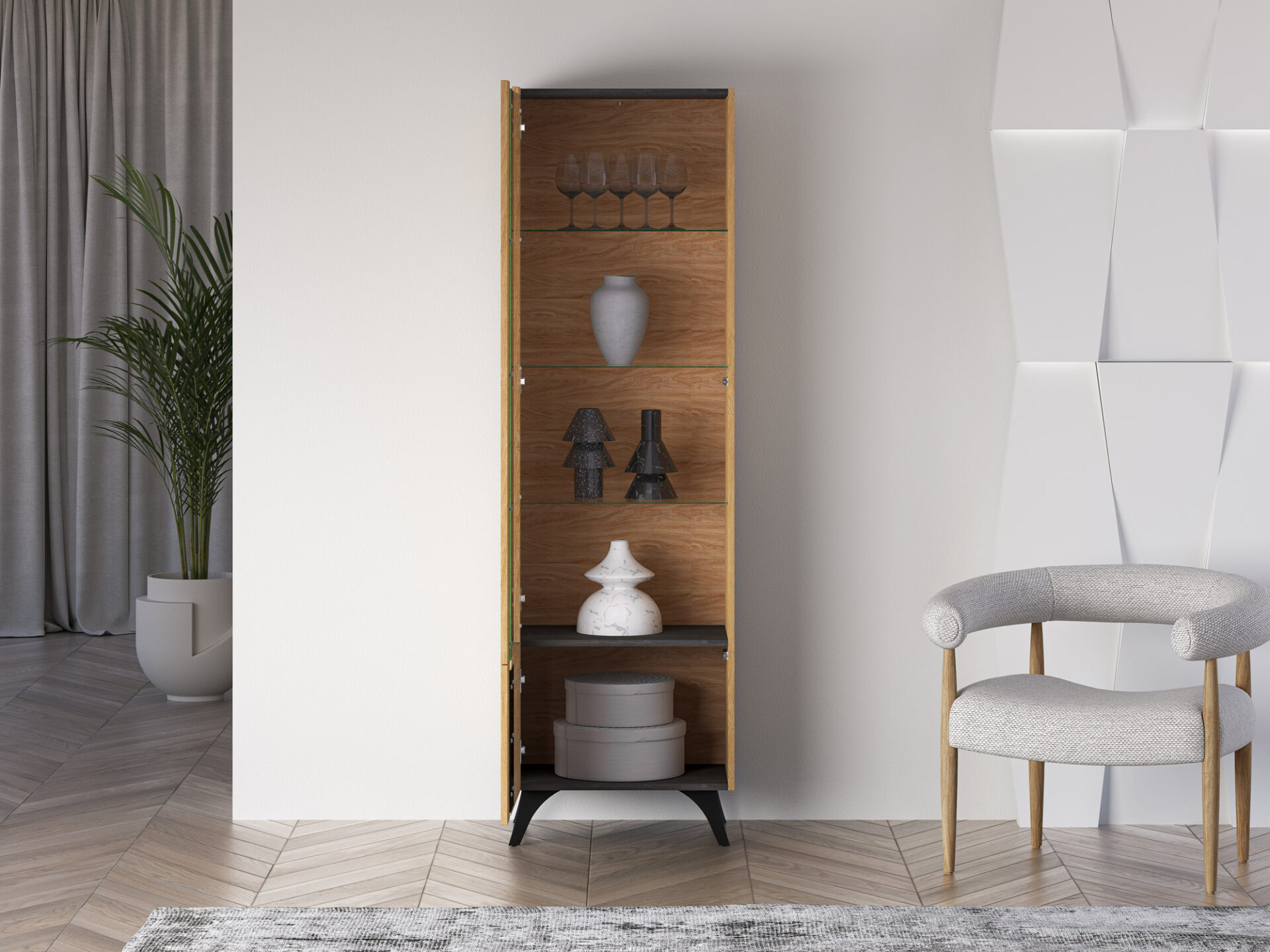 „Toscania 02“ kairinė „Baltic Dune Oak“ / „Prestige Black Ash“ – 1W1D vitrina - Paveikslėlis 7