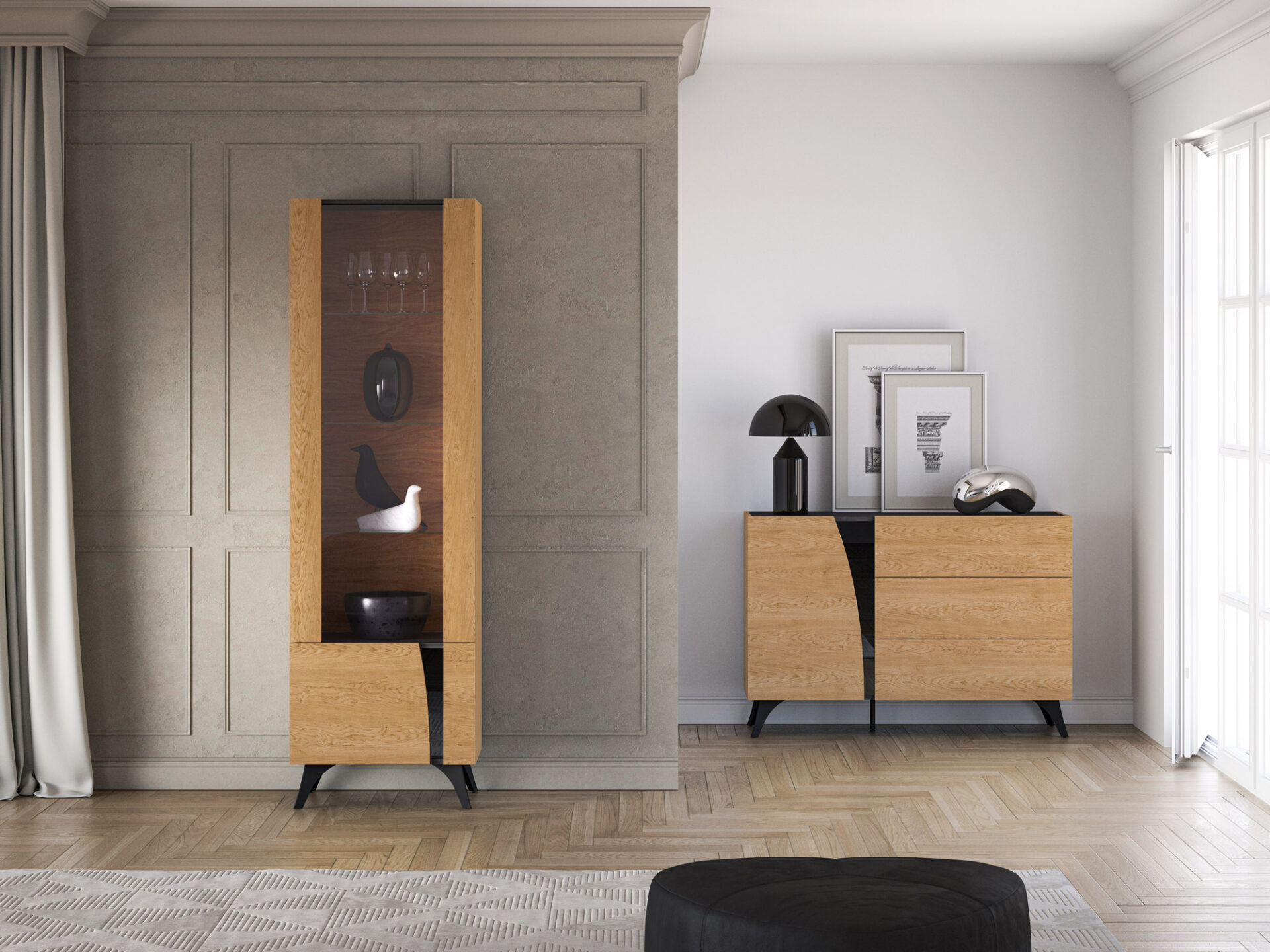 „Toscania 02“ kairinė „Baltic Dune Oak“ / „Prestige Black Ash“ – 1W1D vitrina - Paveikslėlis 13