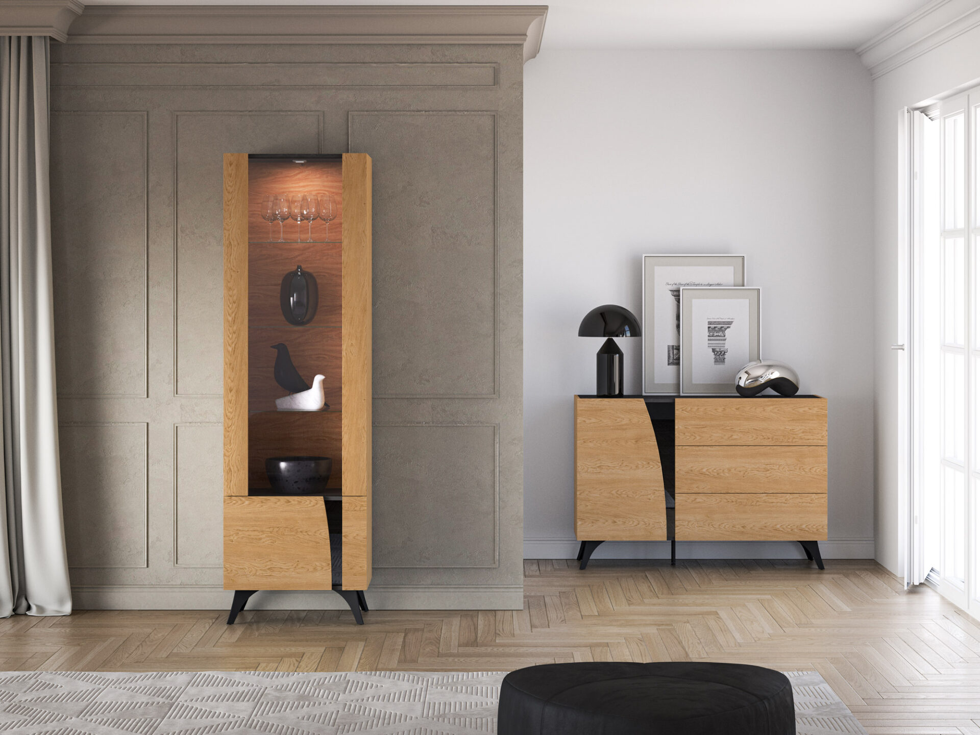 „Toscania 02“ kairinė „Baltic Dune Oak“ / „Prestige Black Ash“ – 1W1D vitrina - Paveikslėlis 14