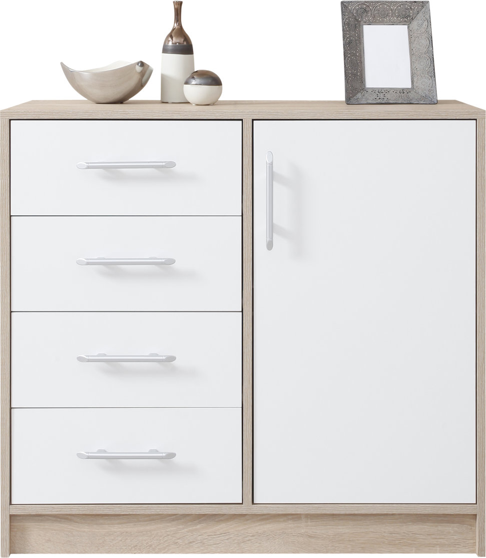SMART maža komoda su 2 stalčiais, Sonoma ąžuolas + balta prabanga