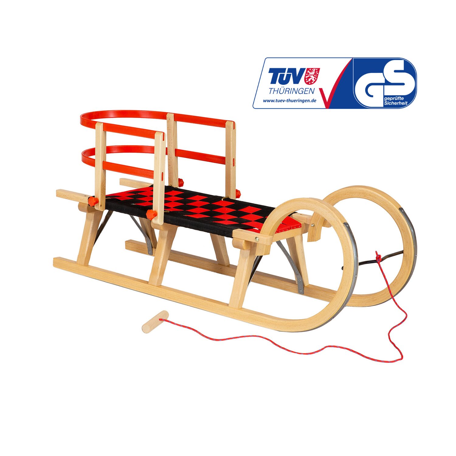 Medinių rogučių komplektas AD322 D110 + raudonas atlošas AD303 + natūralaus buko virvelė AD300