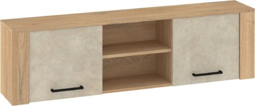 DELIS 13 baldai, sieninė lentynų spintelė su durelėmis, Cremona ąžuolas, migdolų pilka