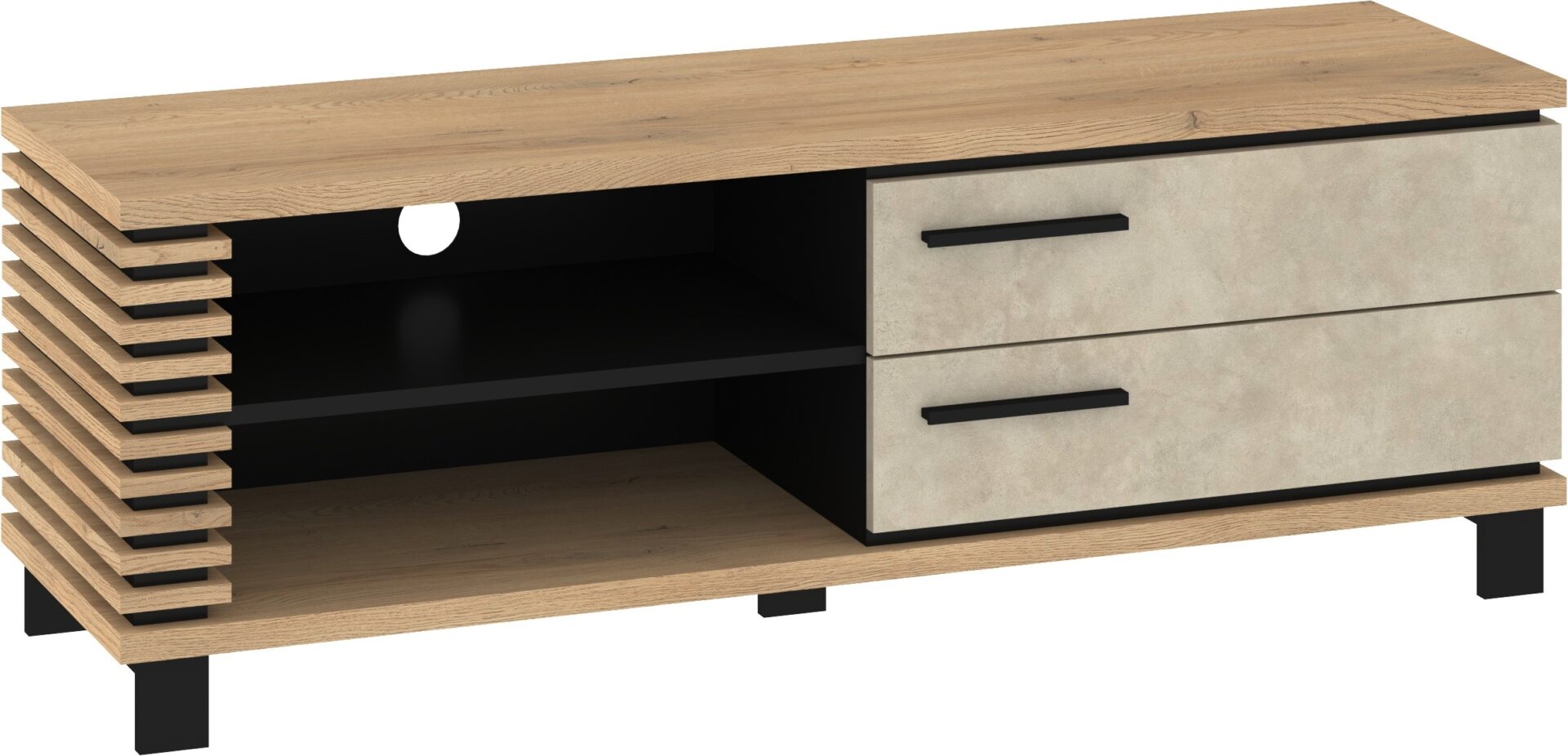 MILAR 11 baldų komoda, TV staliukas, 2 vietų, kremo ąžuolas, granada, migdolų spalva, juoda