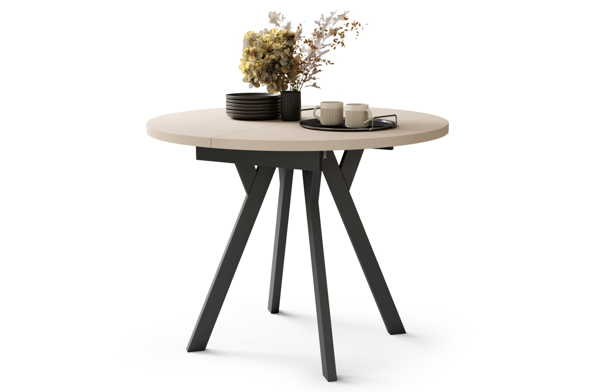 ALDO Smėlio/juodos kojos - APVALUS IŠTRAUKIAMAS STALAS SU Y FORMOS KOJOMIS, LOFT/INDUSTRIAL, SVETAINEI/VALGOMAJAM