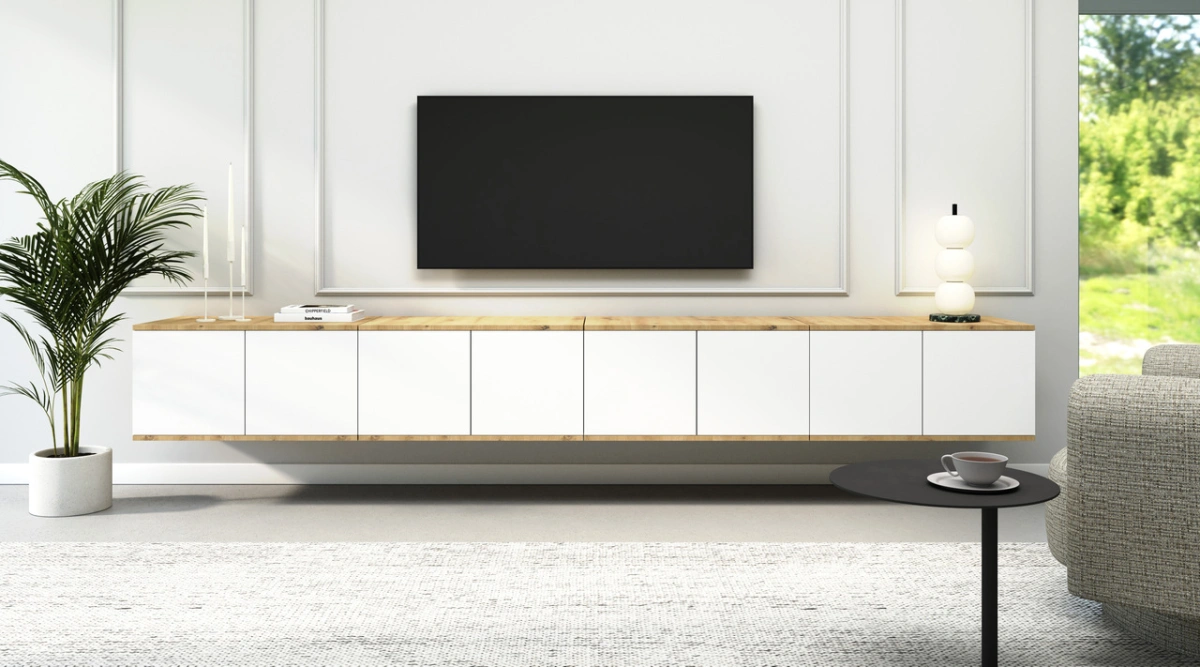 Skandinaviško stiliaus pakabinama televizoriaus spintelė, 280 cm, „Seville“