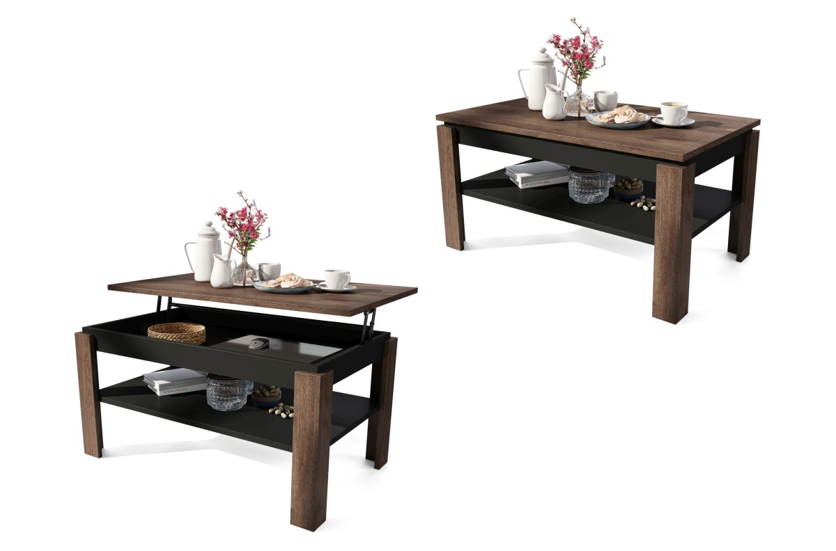 ASTI-P Rudas/Juodas ąžuolas - MODERNUS KAVOS STALIUKAS SU PAKELIAMU STALVIRŠIU