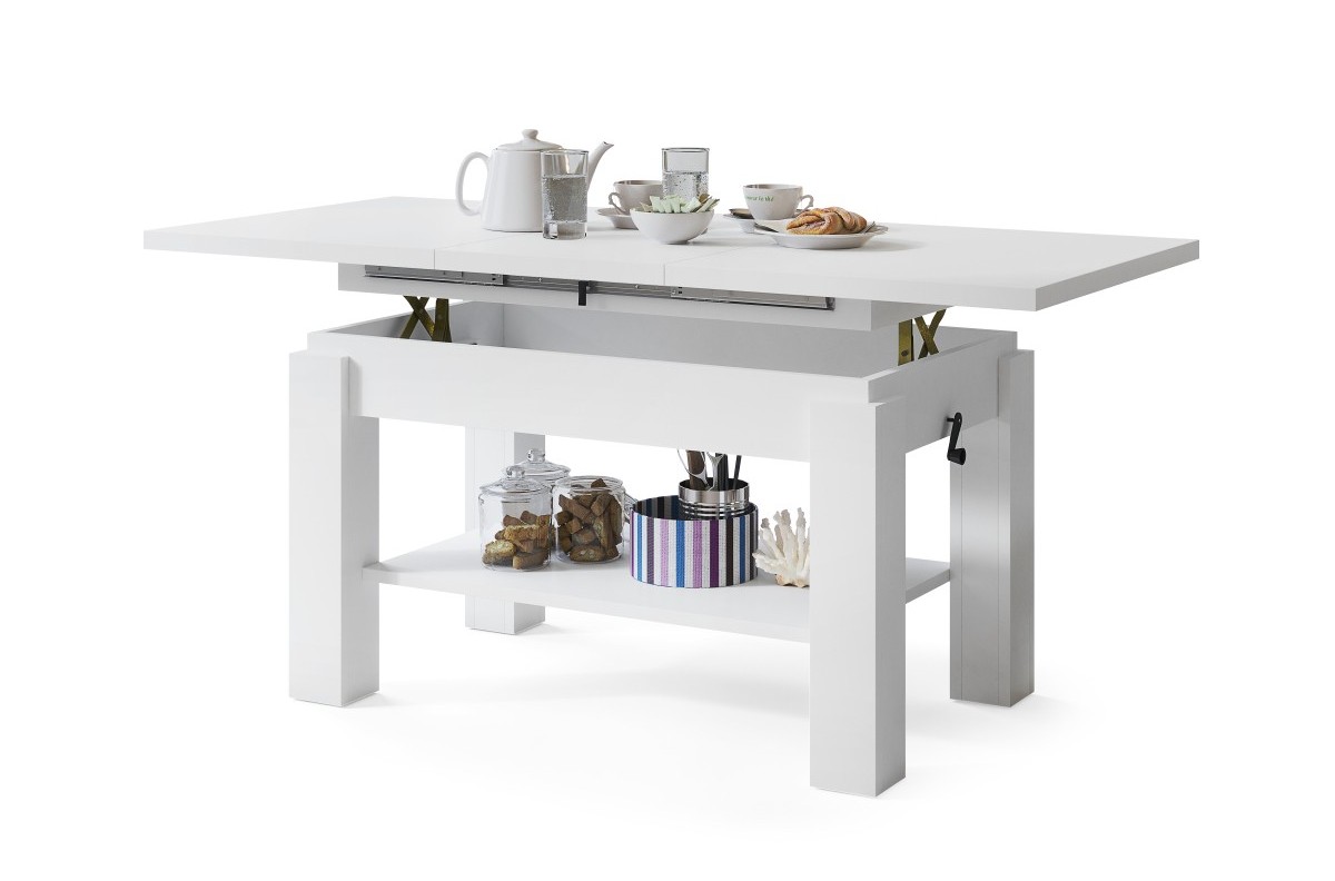ASTORIA matinės baltos spalvos - sulankstomas kavos staliukas su lentyna