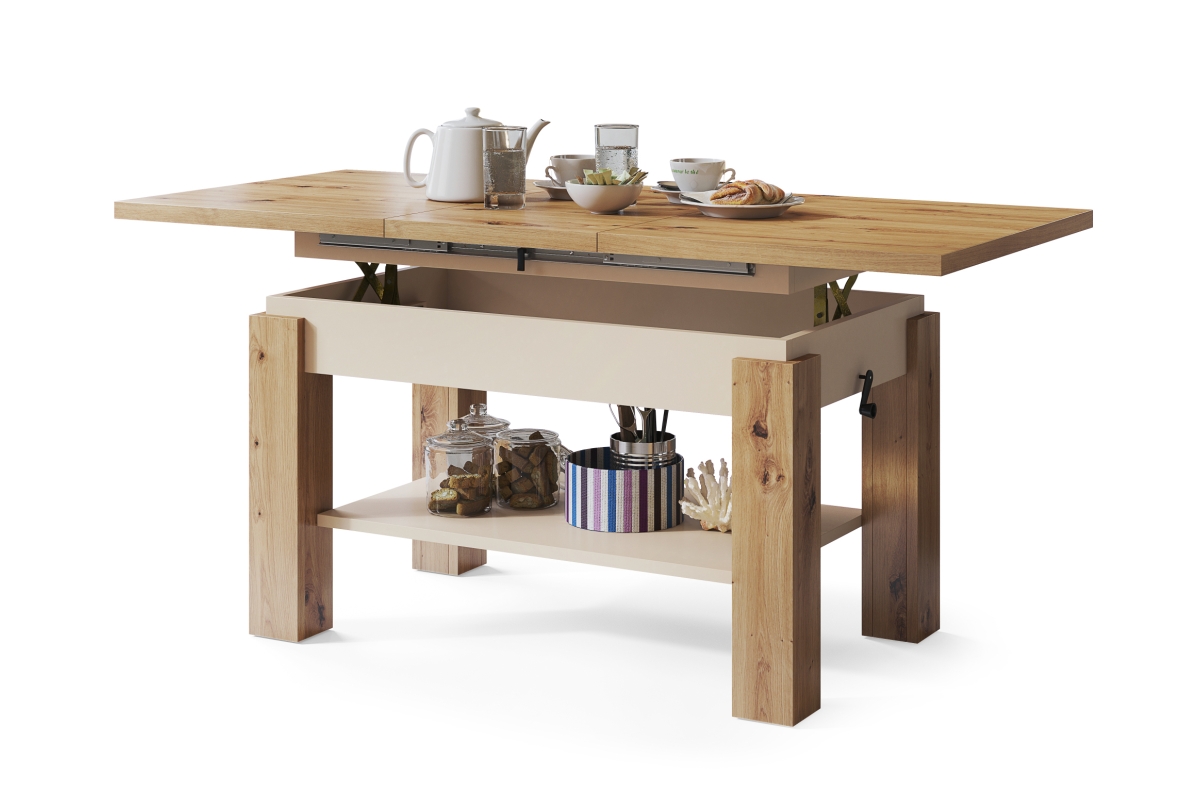 ASTORIA Artisan ąžuolo/smėlio spalvos (šampano spalvos) - IŠPLĖSTAMAS PAKELIAMAS SUOLAS SU LENTYNA