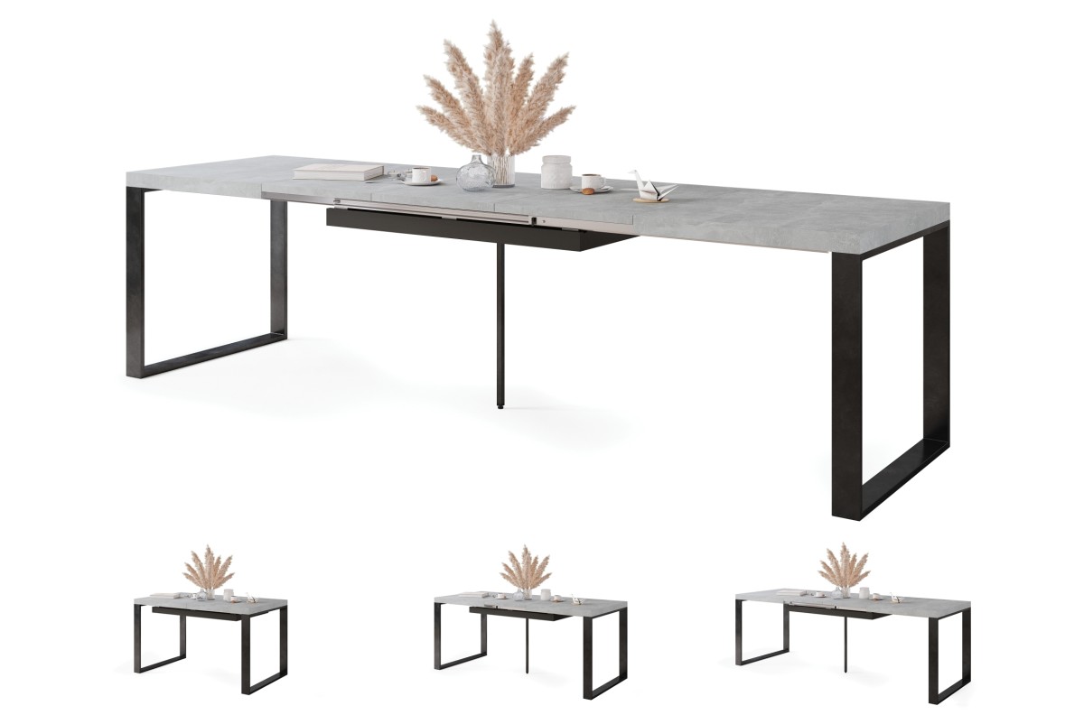 AVARI šviesaus betono ateljė - palėpės stalas svetainei/valgomajam, prailginamas iki 270 arba 290 cm!