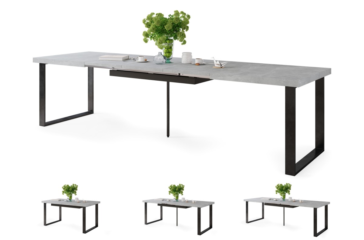 AVELLA šviesaus betono ateljė - palėpės stalas svetainei/valgomajam, prailginamas iki 310 cm!