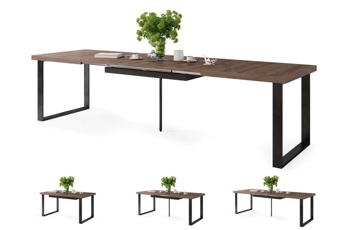 AVELLA rudo ąžuolo spalvos - palėpės stalas svetainei/valgomajam, ilgis iki 310 cm!