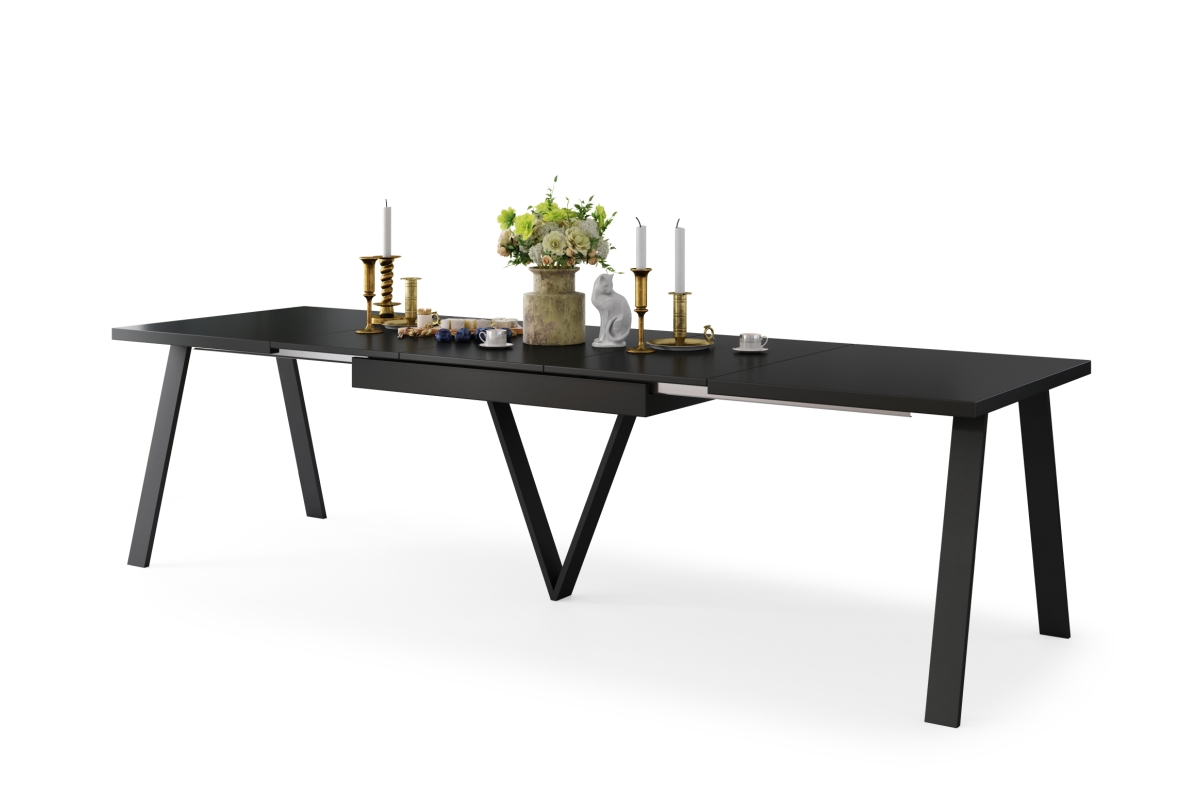 AVERY matinės juodos spalvos - palėpės/pramoninio stiliaus stalas svetainei/valgomajam, ištraukiamas - 2 dydžių!