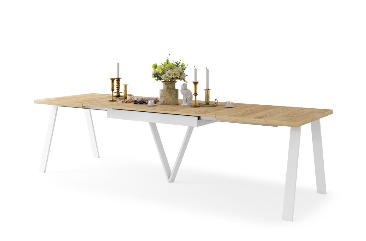 AVERY Gold Craft ąžuolo/baltu dugnu - PALĖPĖS/PRAMONINIS STALAS SVETAINEI/VALGOMAJAM, IŠTRAUKIAMAS - 2 DYDŽIAI!