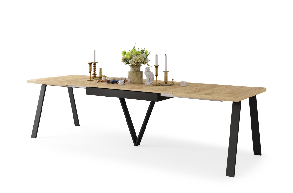 AVERY Gold Craft ąžuolo/juodo dugno stalas - LOFT/INDUSTRIAL stalas svetainei/valgomajam, ištraukiamas - 2 dydžiai!