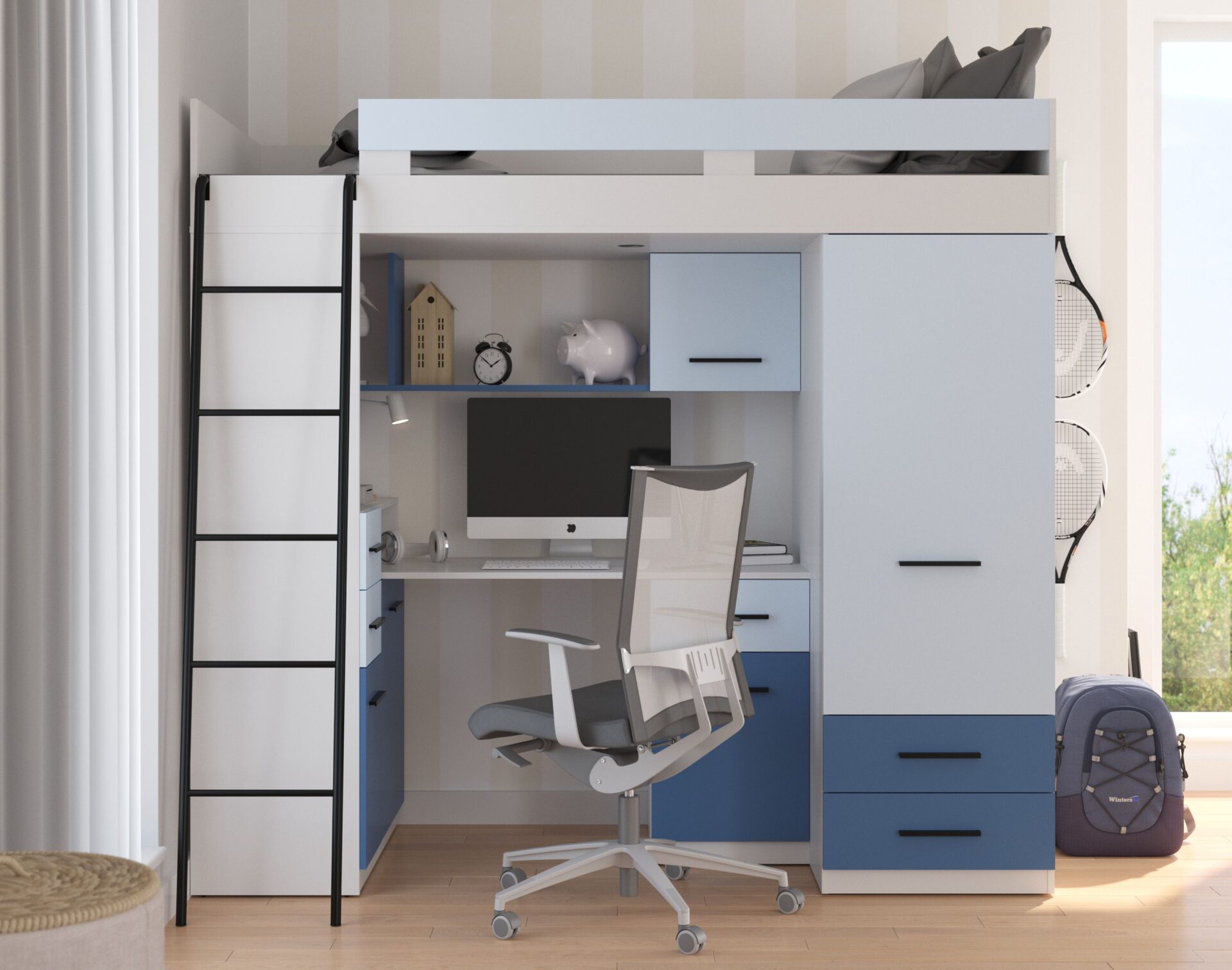 MYKS L antresolė be matinės baltos / mėlynos spalvos