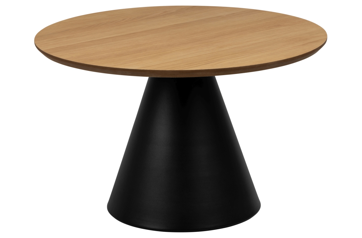 BOSCO natūralaus ąžuolo/juodos kojos - apvalus kavos staliukas 65 cm, svetainės staliukas su fanera