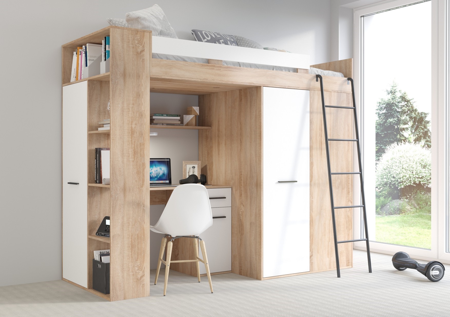 RAVENA P antresolė be matinės spalvos, sonoma / balta