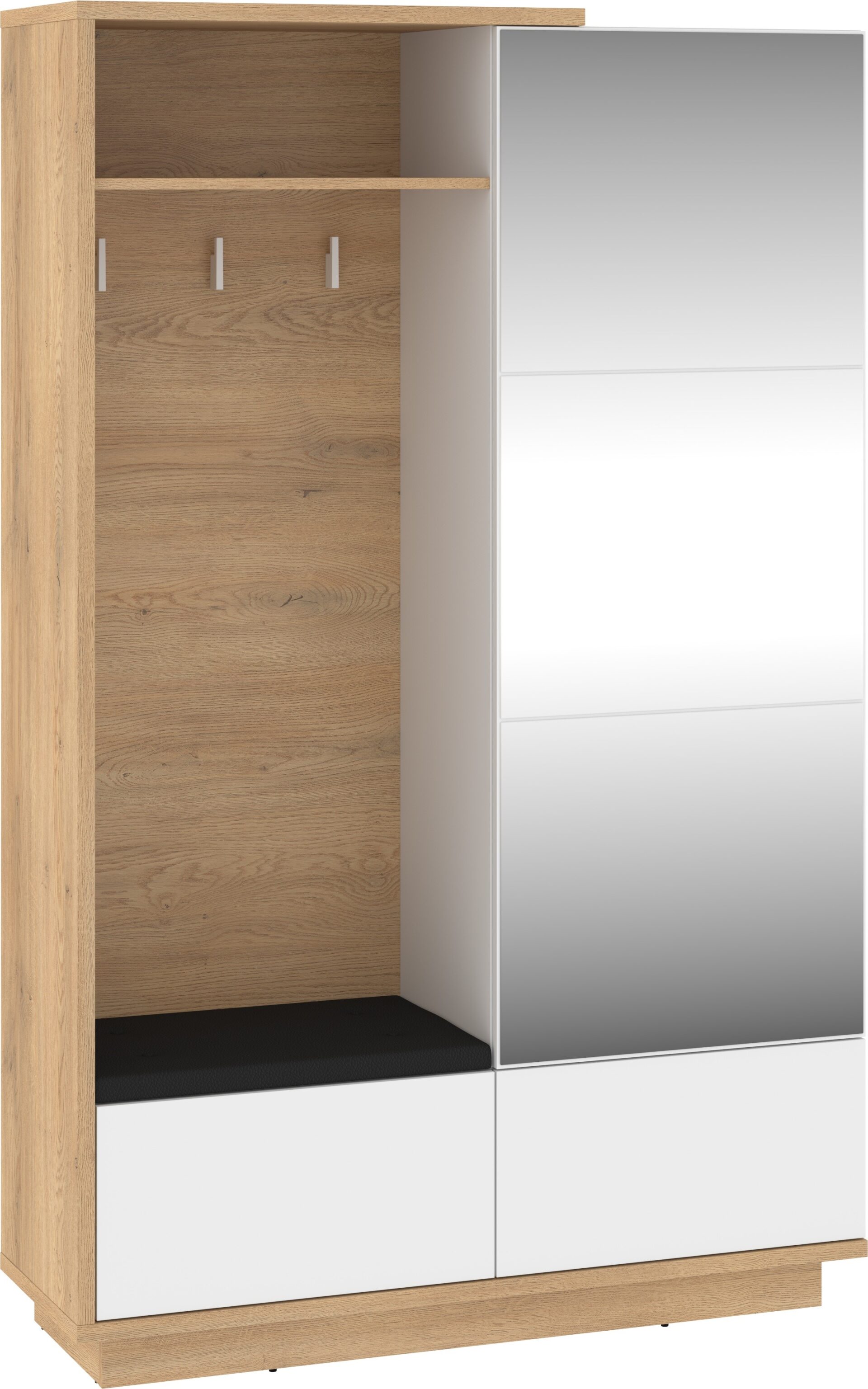 BRITA 16 baldų prieškambario spinta su sėdyne, kremonos ąžuolas, balta blizgi spalva