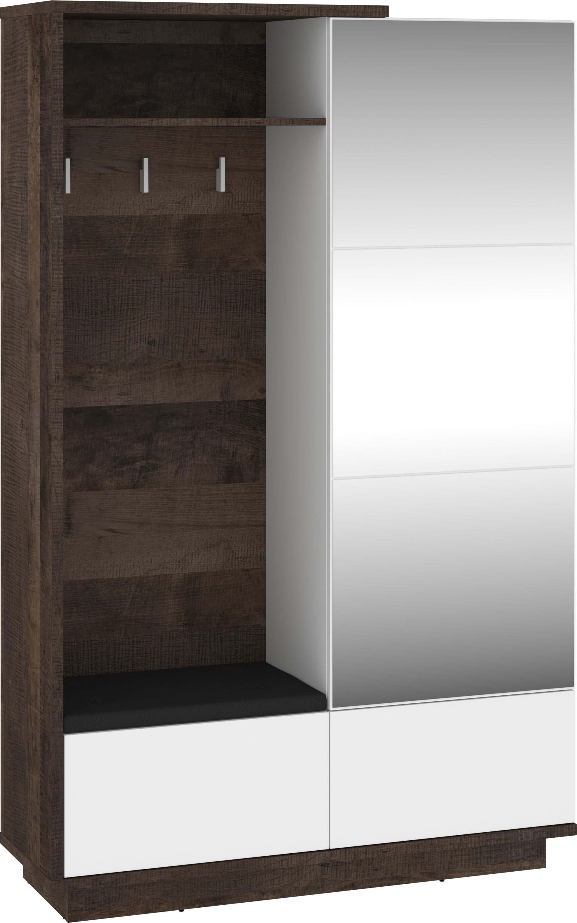 BRITA 16 baldų prieškambario spinta su sėdyne, Grange ąžuolas, balta blizgi spalva