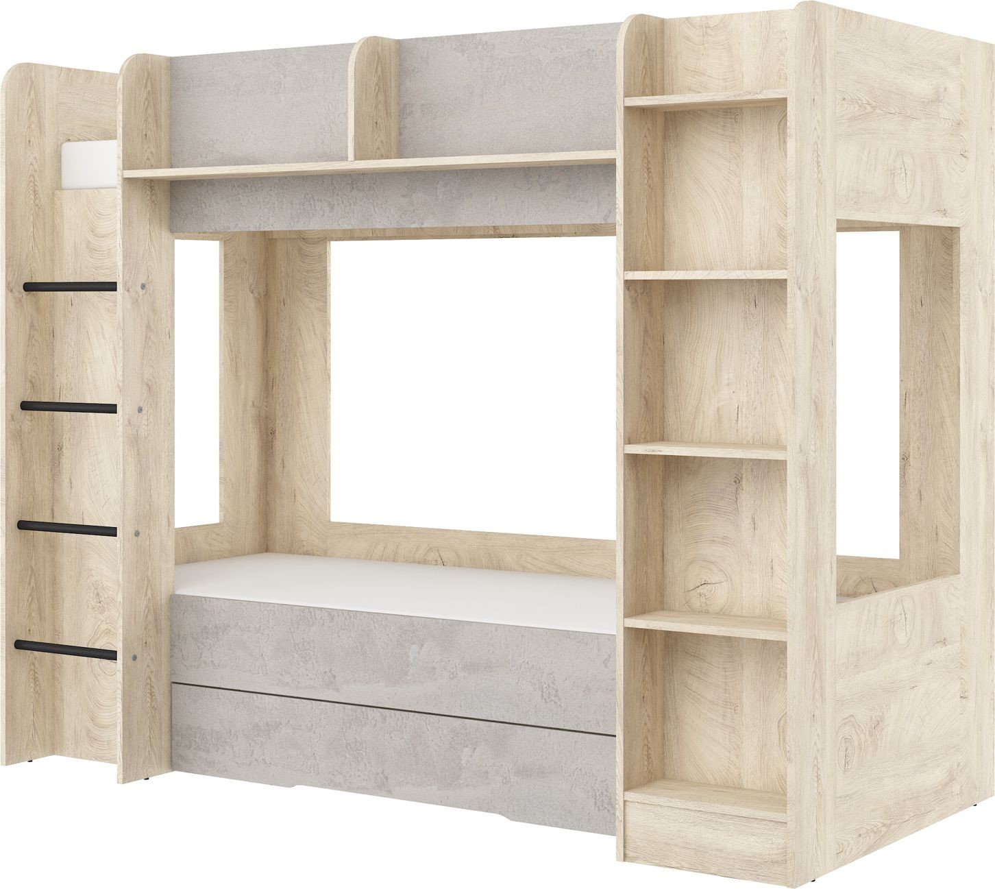 Vaikiška dviaukštė lova jaunimui, 2 asmenims, 80x200, EVEST, kraštai, betonas, dydis