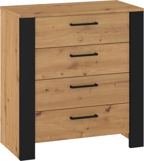 DELIS 05 baldų komoda svetainei, miegamajam, meniško ąžuolo spalvos, juoda