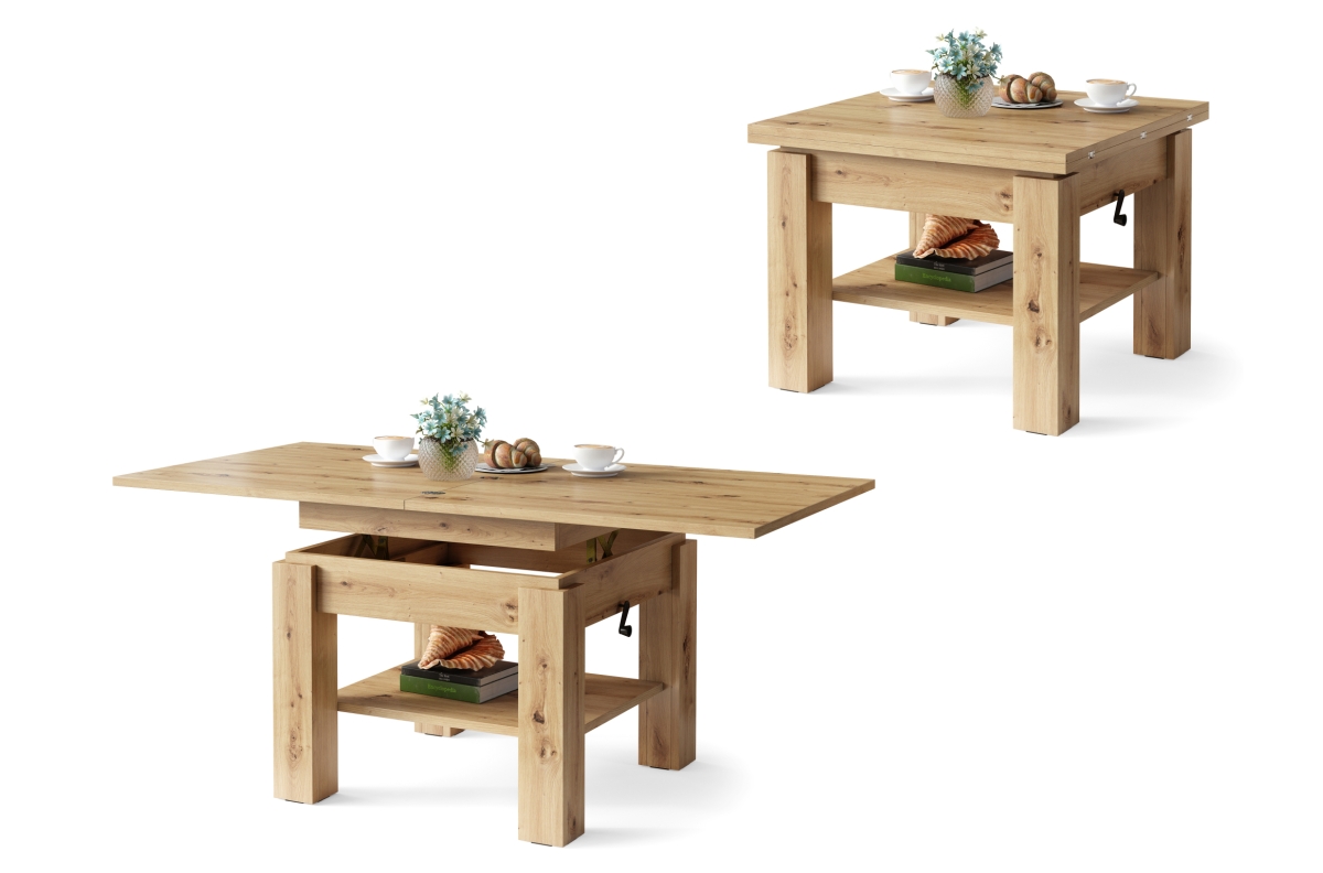 CLEO Artisan Oak - Kavos staliukas su ištraukiamu ir pakeliamu stalviršiu