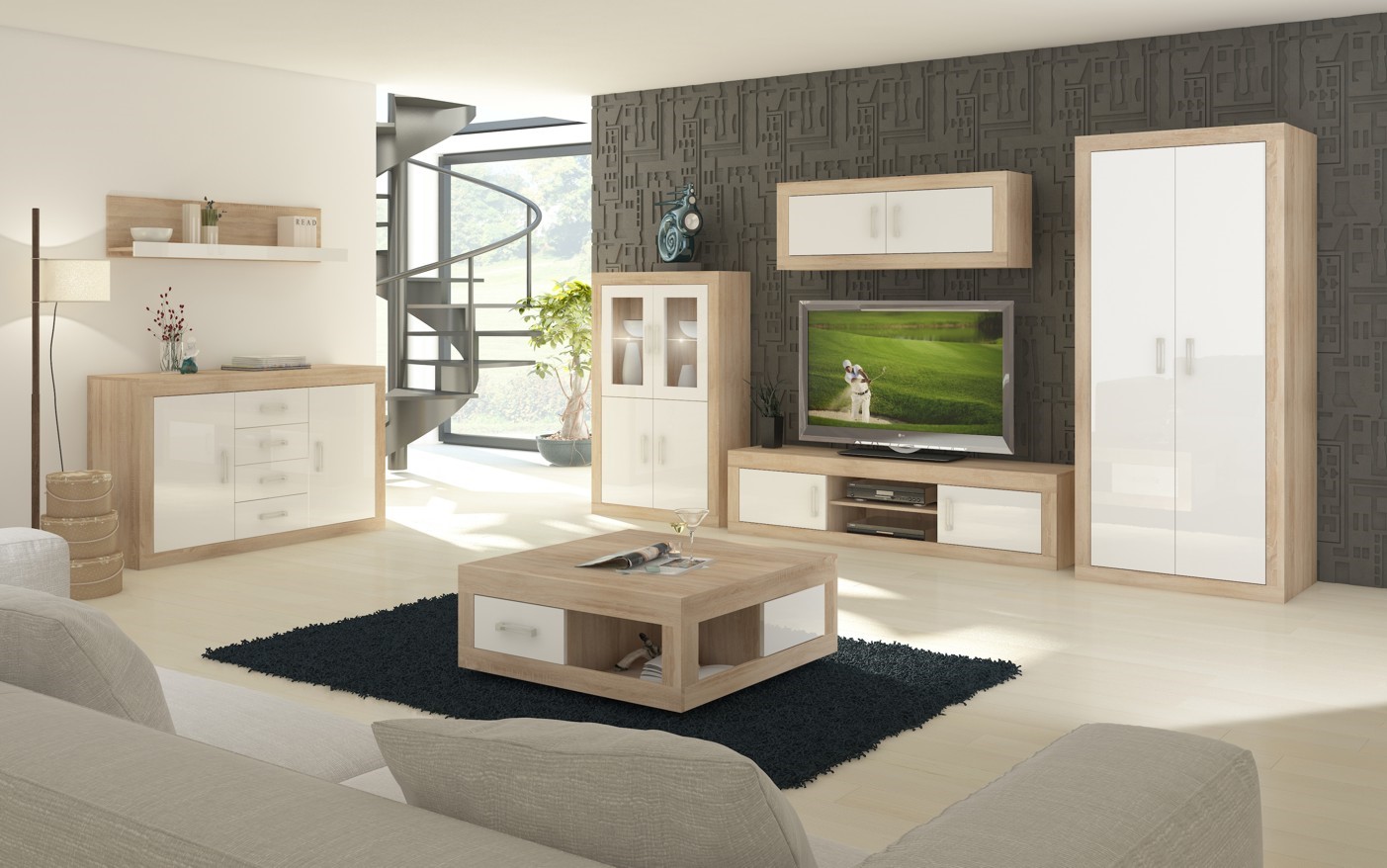 RINGO baldai #5 svetainės komplektas su sienine spintele