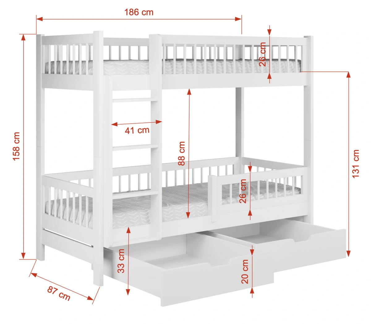COEN dviaukštė lova su stalčiais 90x200 cm — изображение 3