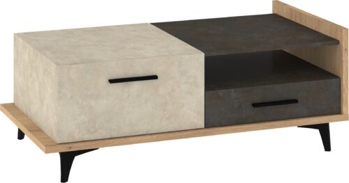 DOX 03 kavos staliukas svetainei, kremonos ąžuolas, granada, migdolų ruda spalva