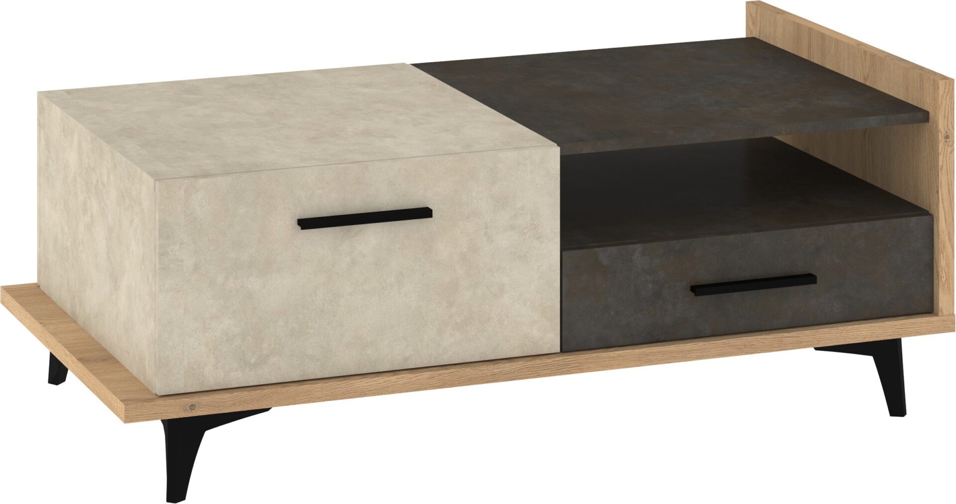 DOX 03 kavos staliukas svetainei, kremonos ąžuolas, granada, migdolų ruda spalva