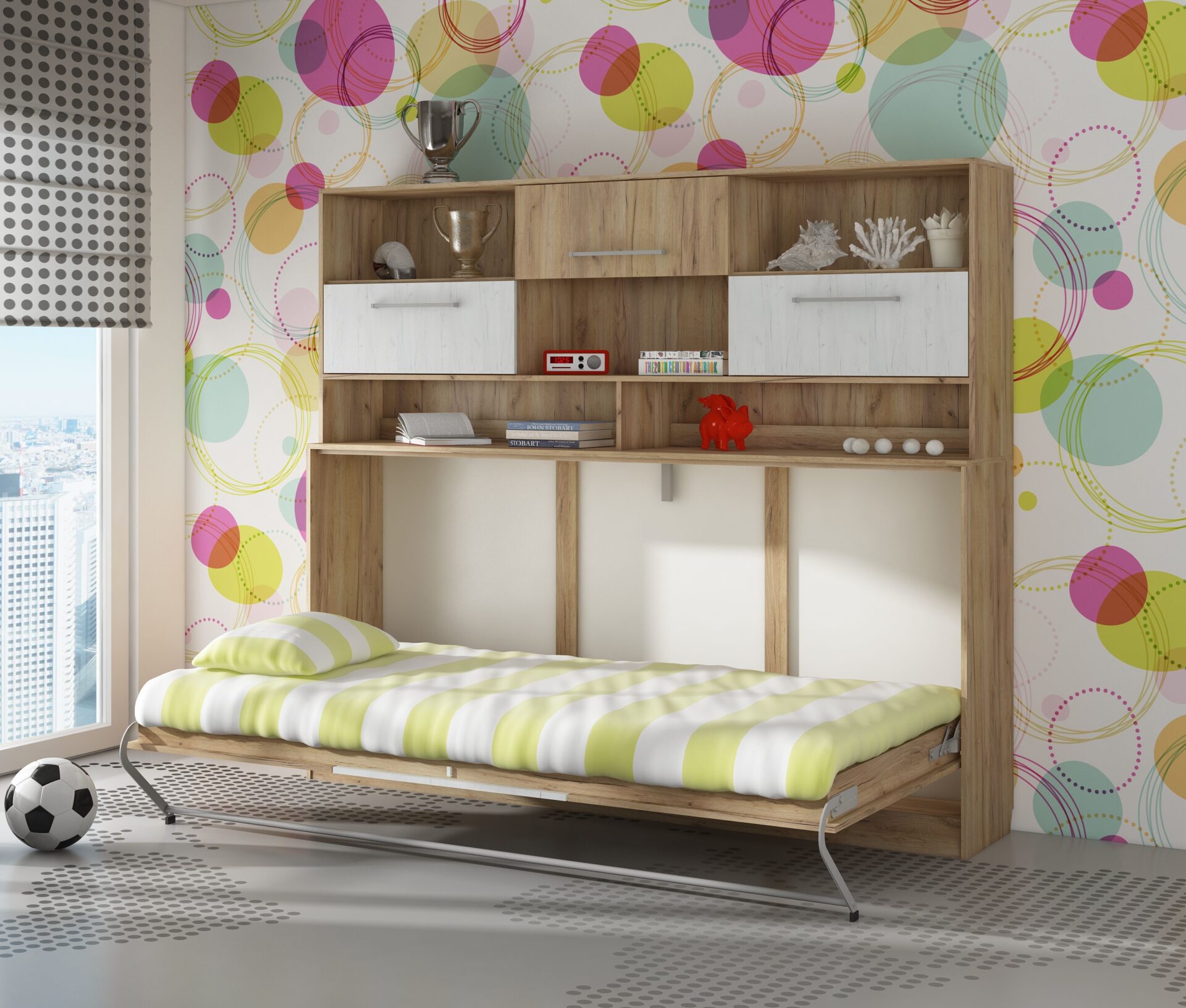 Sulankstoma sieninė lova 90x200 ERGO + pagrindas „craft“ aukso spalvos tamsiai baltas - Paveikslėlis 2