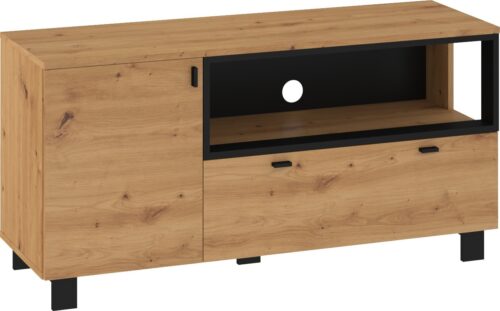 GAVES 12 baldų komoda, stalas, TV spintelė svetainei, palėpė, artisan ąžuolas, juodas