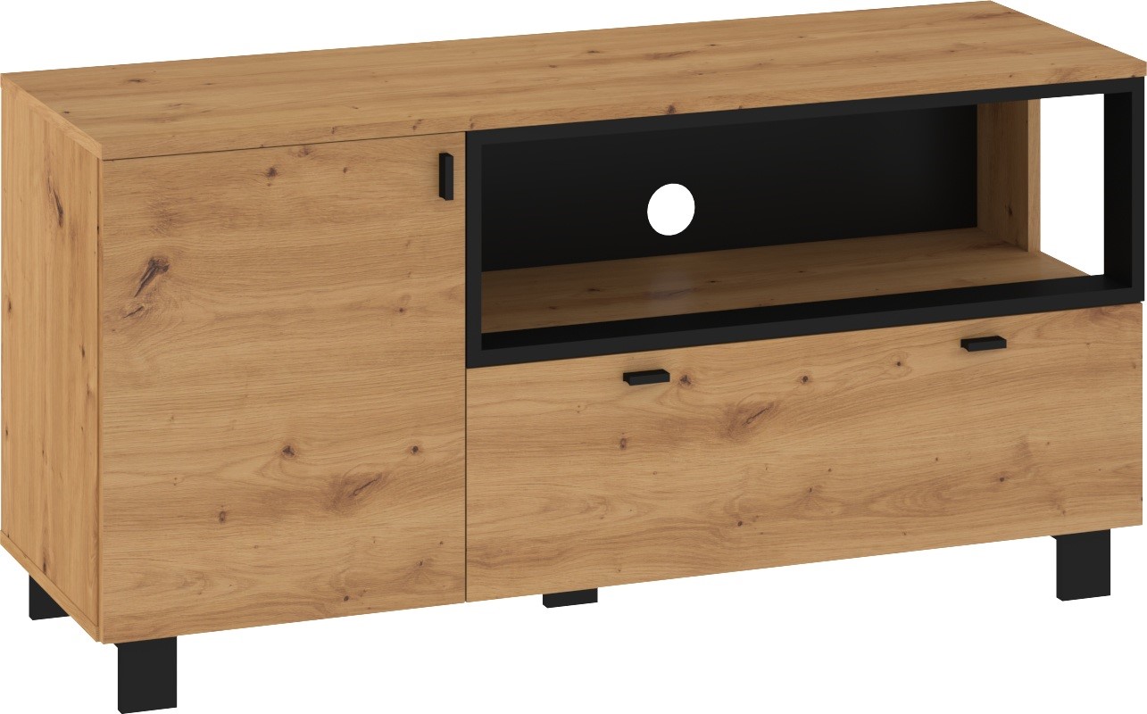 GAVES 12 baldų komoda, stalas, TV spintelė svetainei, palėpė, artisan ąžuolas, juodas