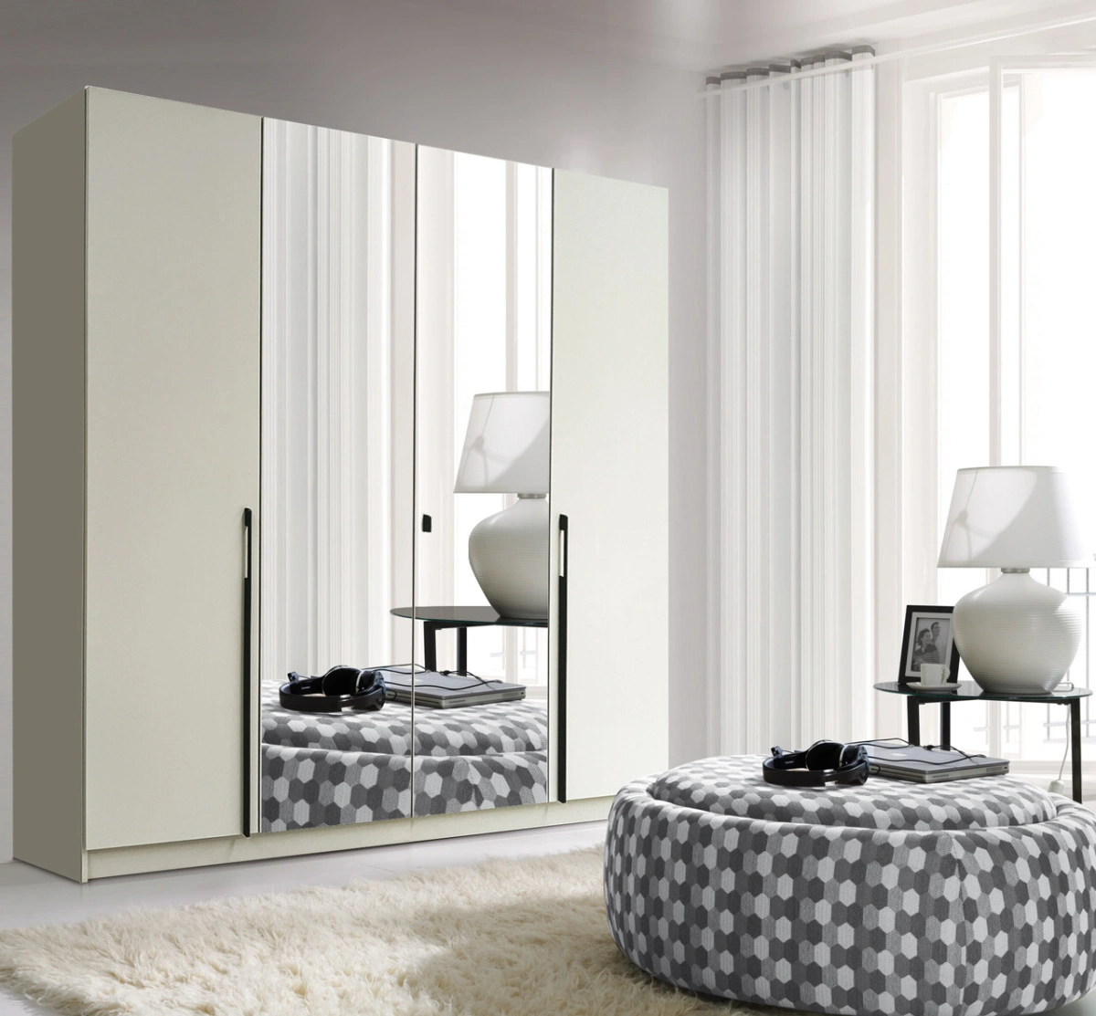 Kašmyro spinta su juodomis rankenomis Denver 200 cm su veidrodžiais